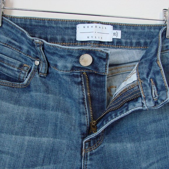 Straight Jeans Distressed Moto Mid Rise Skinny Stretch Kendall + Kylie Size 25 - Picture 11 of 15